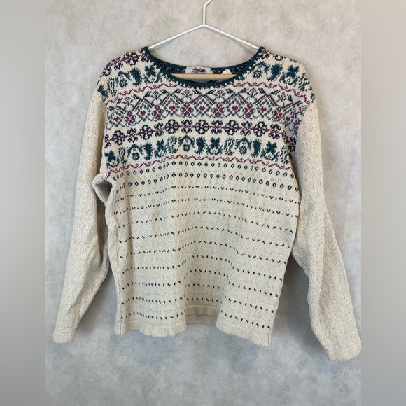 Rare Vintage 80s Northern Reflection Cream Patterned Sweater Size Medium - Picture 1 of 10